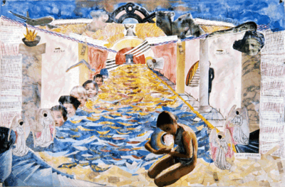 Entrée et Sortie avec Suzanne, mixed media (paper collage, drawing, watercolour) / Rina Sherman